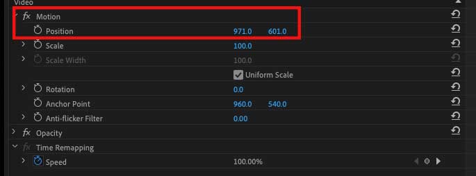 where are position motion tools in premiere pro