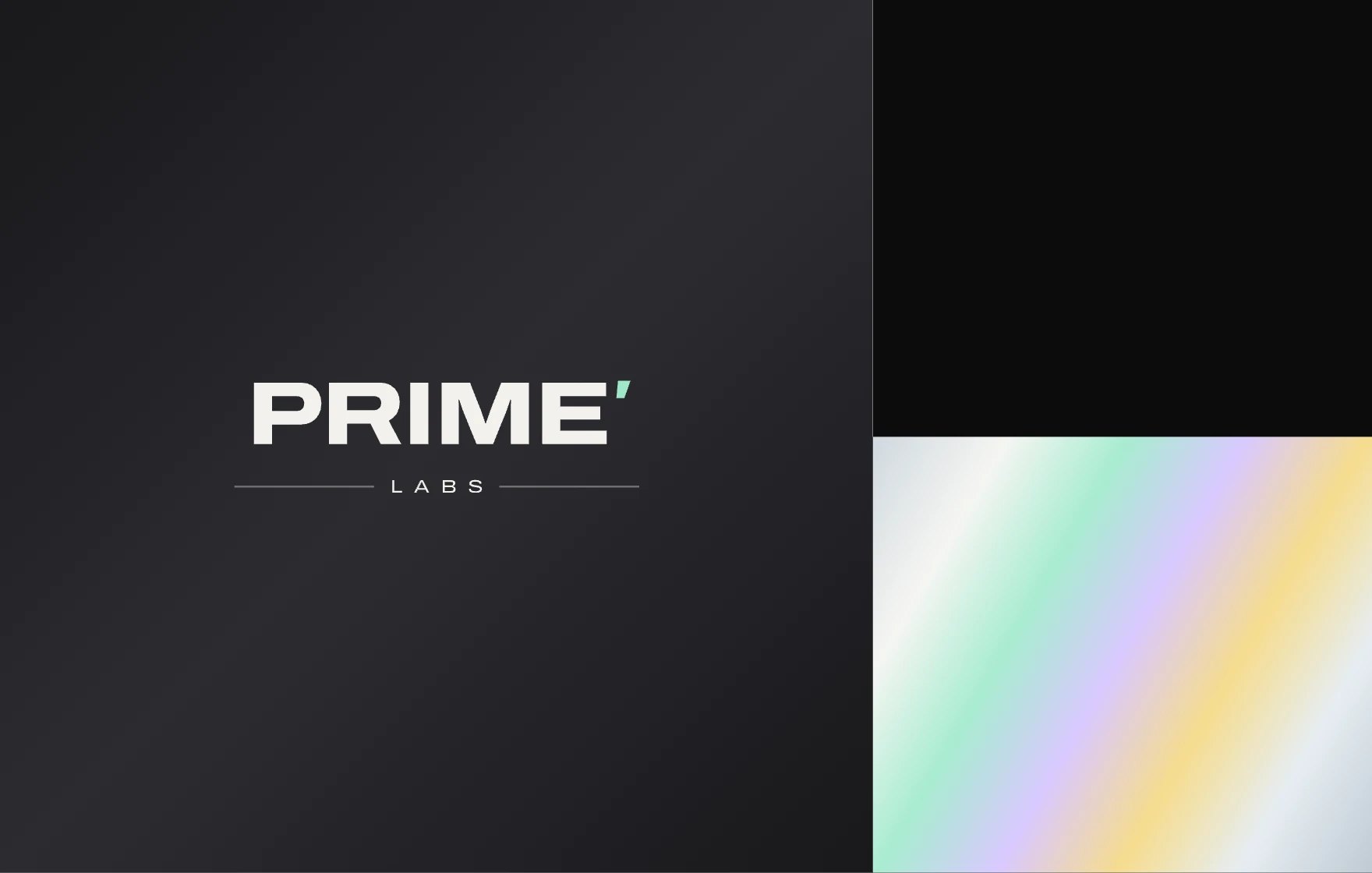 Prime Labs mark and palette for the packaging: matte black and holographic foil