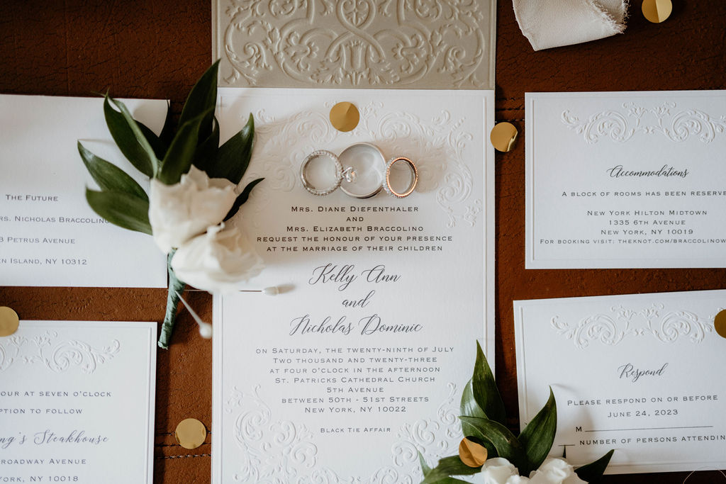 Invitation and rings, Kelly & Nick
