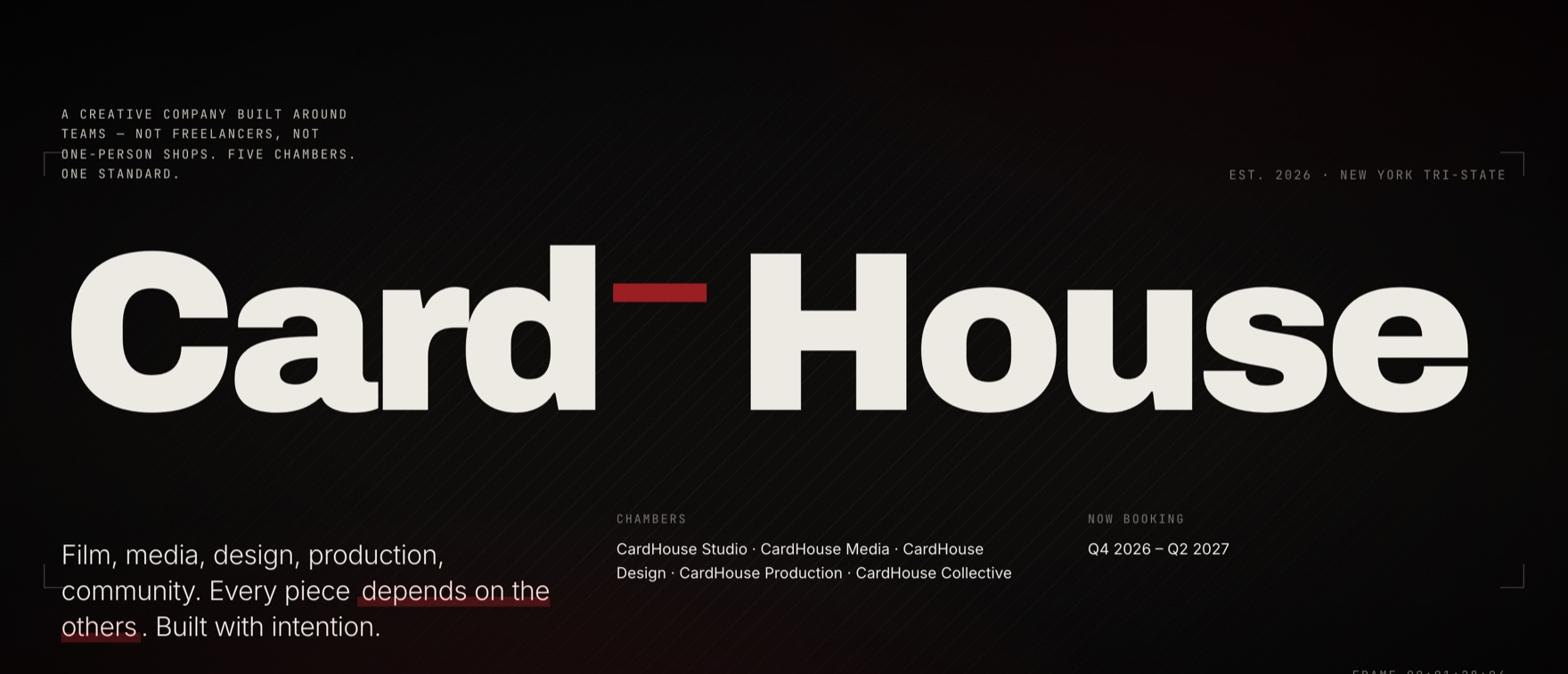 CardHouse homepage: the creative agency Tom founded, hand-coded with no CMS and no framework.
